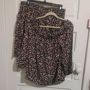 Lane Bryant Black and Pink Floral Top
